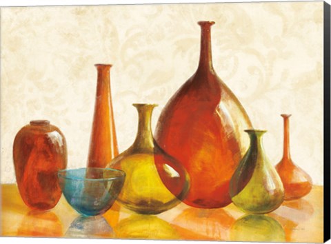 Framed Colorful Glass Vessels on Ivory Print