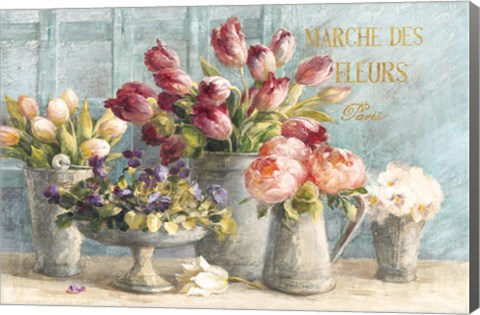 Framed Marche des Fleurs Blue Gold Print