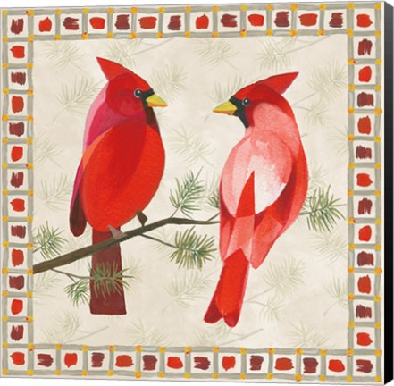 Framed Festive Birds Two Cardinals Print