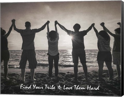 Framed Find Your Tribe - Joined Hands Grayscale Print