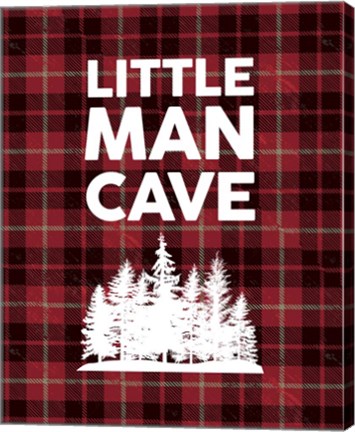 Framed Little Man Cave - Trees Red Plaid Background Print