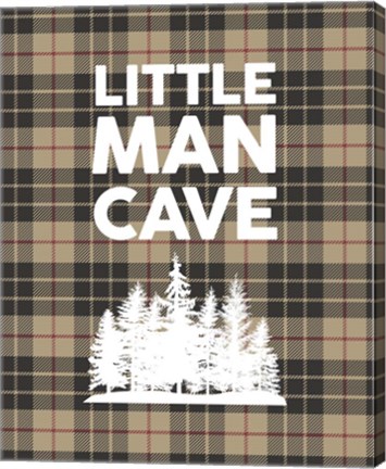 Framed Little Man Cave - Trees Tan Plaid Background Print