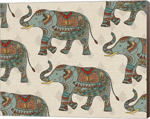 Framed Elephant Caravan Pattern Print