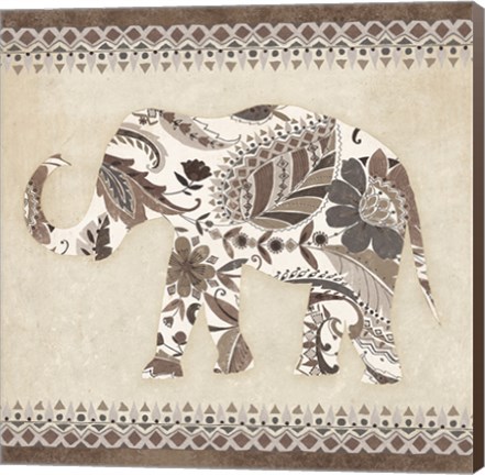 Framed Boho Elephant II Neutral Print