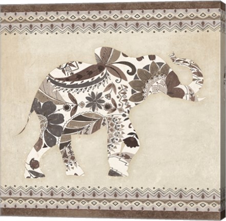 Framed Boho Elephant I Neutral Print