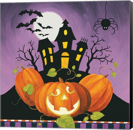 Framed Happy Haunting House on Pumpkins Print