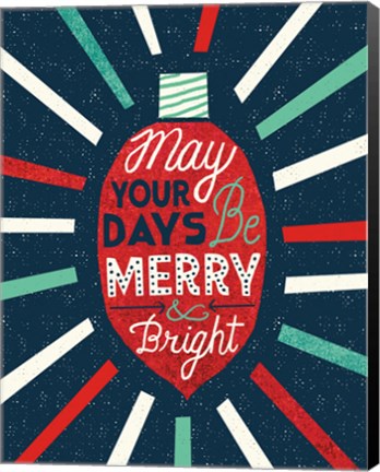 Framed Festive Holiday Light Bulb Merry and Bright Print