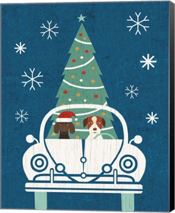 Framed Holiday on Wheels XIII Navy Print