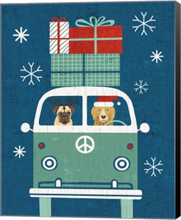 Framed Holiday on Wheels XII Navy Print