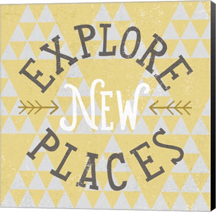 Framed Mod Triangles Explore New Places Retro Print