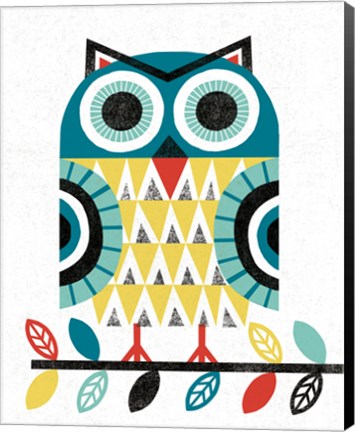 Framed Folk Lodge Owl V2 Teal Print