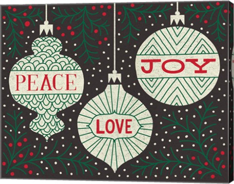 Framed Jolly Holiday Ornaments Peace Love Joy Print