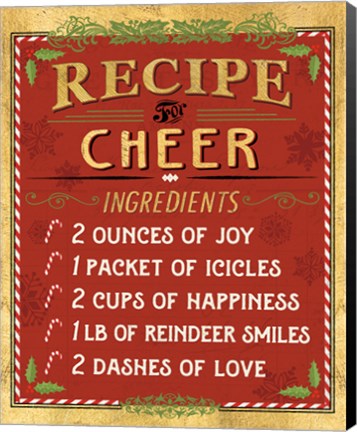 Framed Holiday Recipe I Gold and Red Print