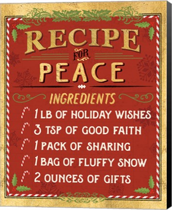 Framed Holiday Recipe II Gold and Red Print