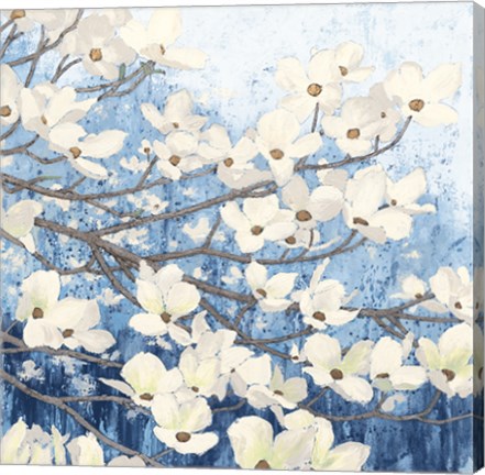 Framed Dogwood Blossoms II Indigo Print