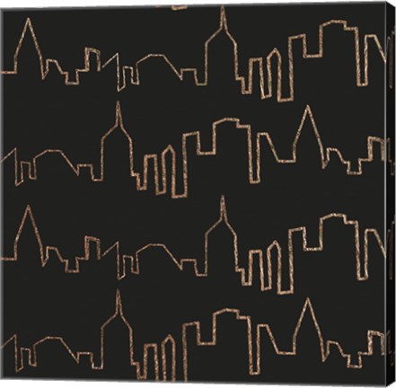 Framed NY Chic Skyline gold on black Print