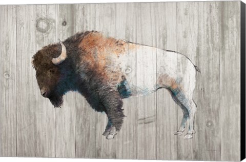 Framed Colorful Bison Dark Brown on Wood Print