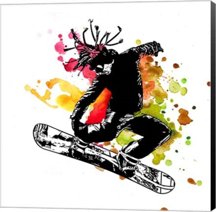 Framed Snowboarder Watercolor Splash Part I Print