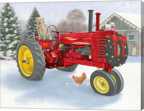 Framed Christmas in the Heartland III Red Tractor Print