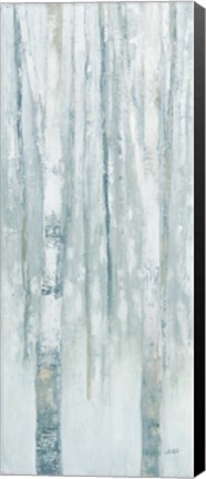 Framed Birches in Winter Blue Gray Panel I Print