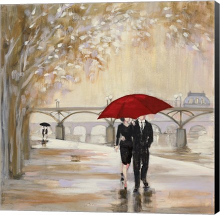 Framed Romantic Paris III Red Umbrella Print