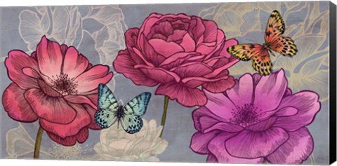 Framed Roses and Butterflies (Ash) Print