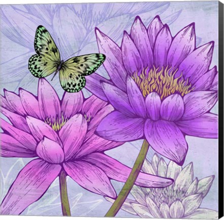 Framed Nympheas and Butterflies (detail) Print