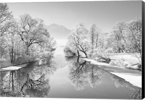 Framed Winter landscape at Loisach, Germany (BW) Print