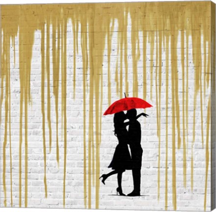 Framed Romance in the Rain (Gold, detail) Print