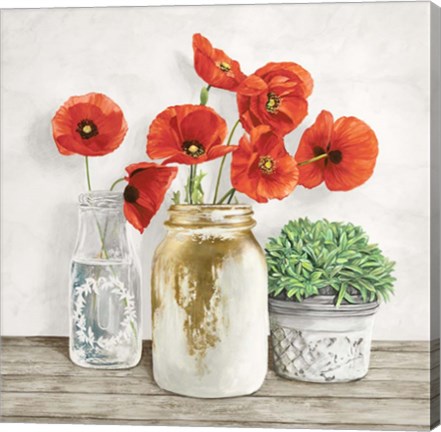 Framed Floral Composition with Mason Jars II Print