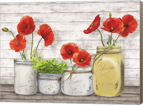 Framed Poppies in Mason Jars (detail) Print