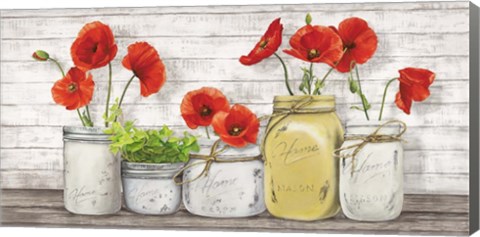 Framed Poppies in Mason Jars Print