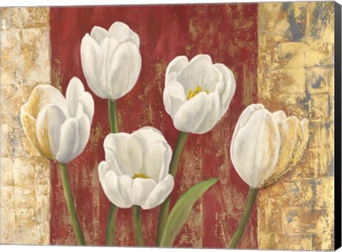 Framed Tulips on Royal Red Print