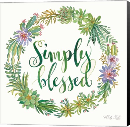 Framed Simply Blessed Succulent Wreath Print