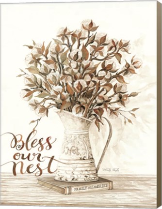 Framed Bless Our Nest Cotton Bouquet Print