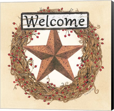 Framed Barn Star Welcome Wreath Print