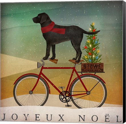 Framed Black Lab on Bike Christmas Print