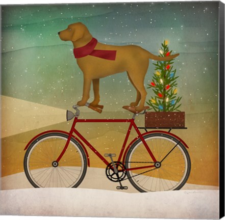 Framed Yellow Lab on Bike Christmas Print