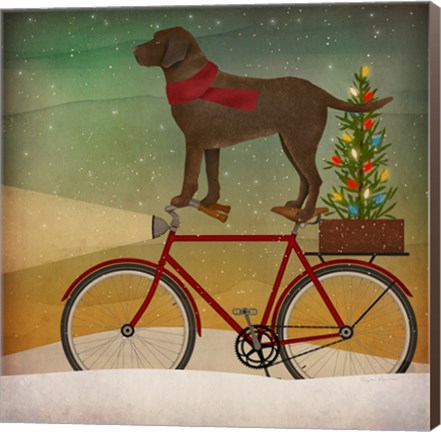 Framed Brown Lab on Bike Christmas Print