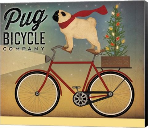 Framed Pug on a Bike Christmas Print