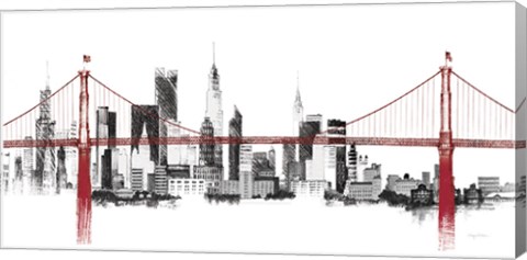 Framed Bridge and Skyline Red Print