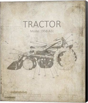 Framed Industrail Farm Tractor Blue Print 1 Print