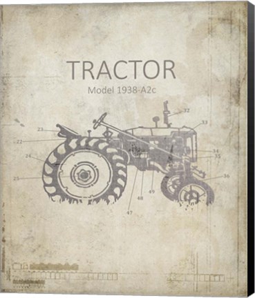 Framed Industrail Farm Tractor Blue Print 2 Print