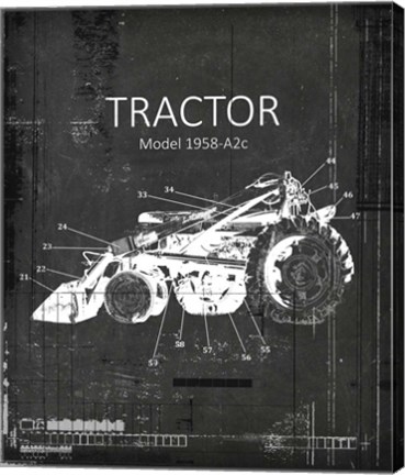 Framed Industrail Farm Tractor Blue Print BW3 Print