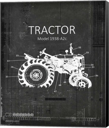 Framed Industrail Farm Tractor Blue Print BW4 Print