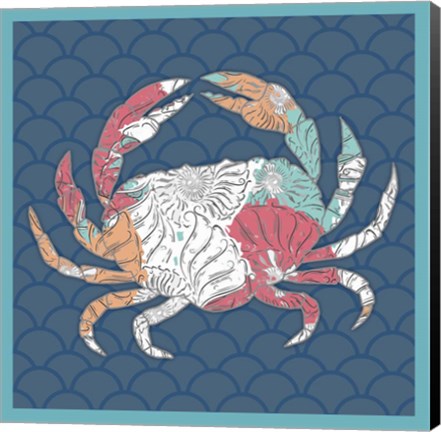 Framed Sea Side BoHo Sq - Crab Print
