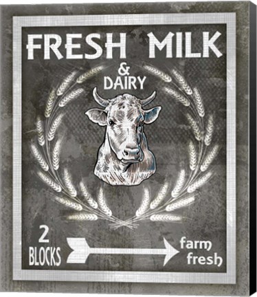 Framed Farm Sign Fresh Milk 1 Print