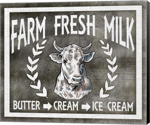 Framed Farm Sign Fresh Milk 2 Print