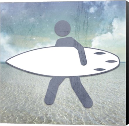 Framed Beach Signs Surfer Print