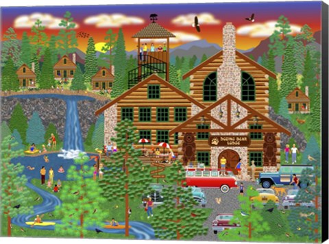 Framed Dozing Bear Lodge Print